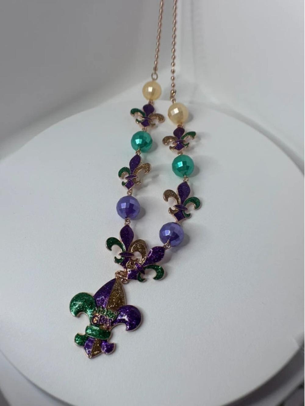 Mardi Gras long necklace 32”-24”